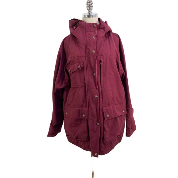 Lands' End Flannel Lined Coat Primaloft Hooded Red Burgundy - Picture 1 of 9